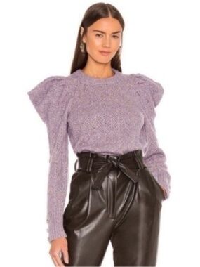 Veronica Beard Lavender Puff Sleeve Sweater Alpaca Merino Blend Textured knit